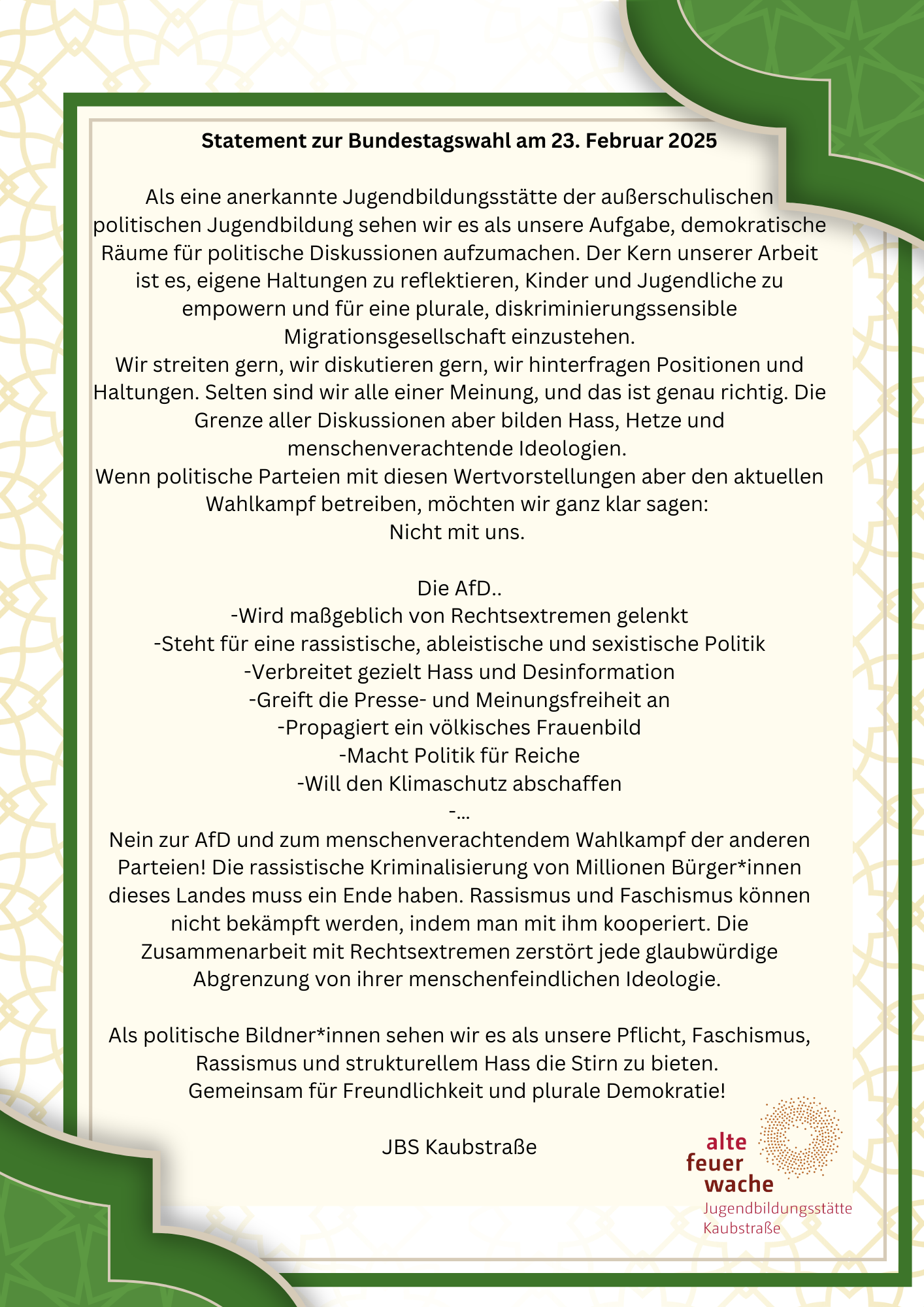 Statement Wahlen25
